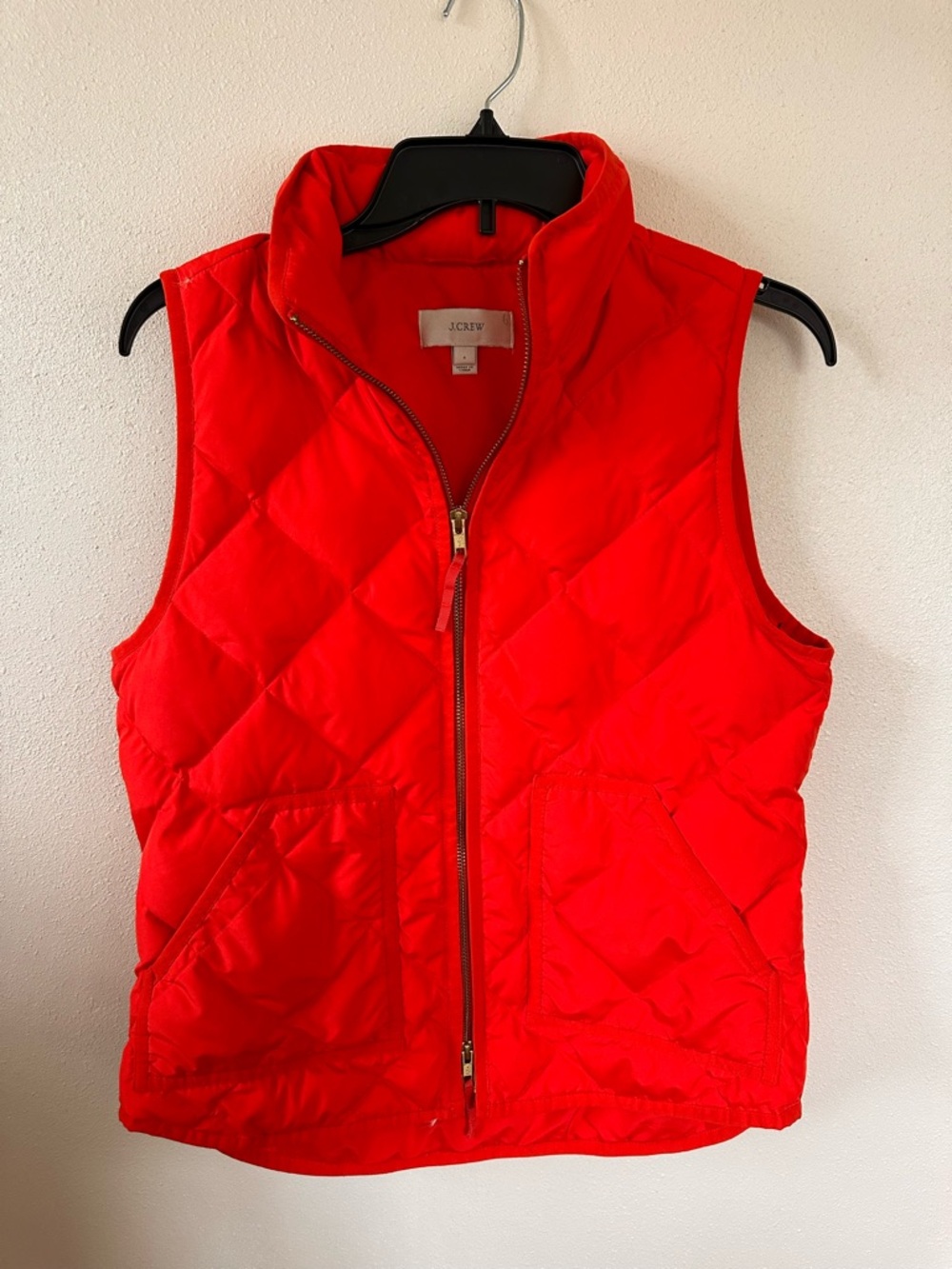 J. Crew Red Quilted Puffer Vest - Zip Front